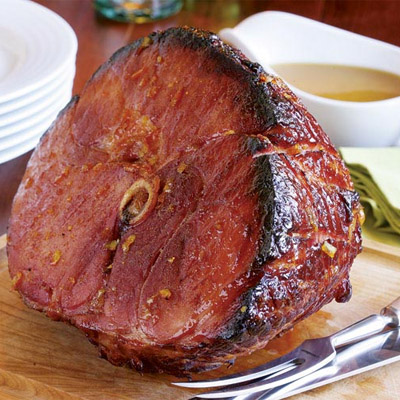 Glazed smoked ham ready to serve